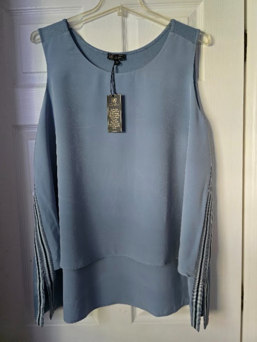 DG2 Diane Gilman Women’s 3X Blue Sleeveless Striped Side Panel Layered Tunic